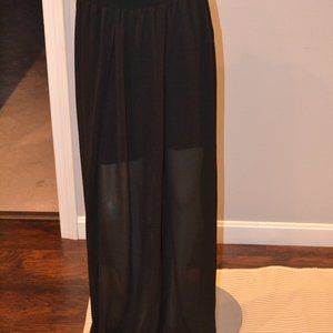 BLACK CRINKLED GAUZE SIDE SLIT PANT SWIM COVER-UP